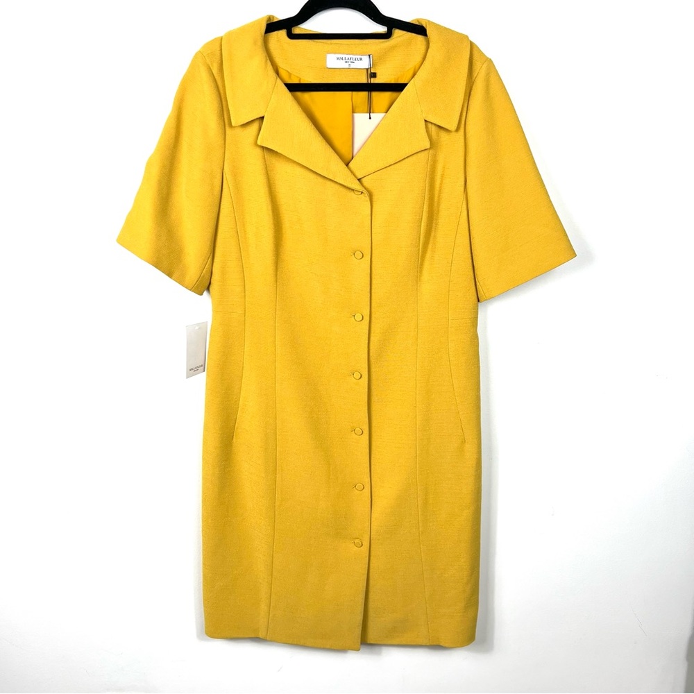 MM.LaFleur Candice Sheath Dress Button Front V-Neck Marigold Tumeric Sz 14 NWT